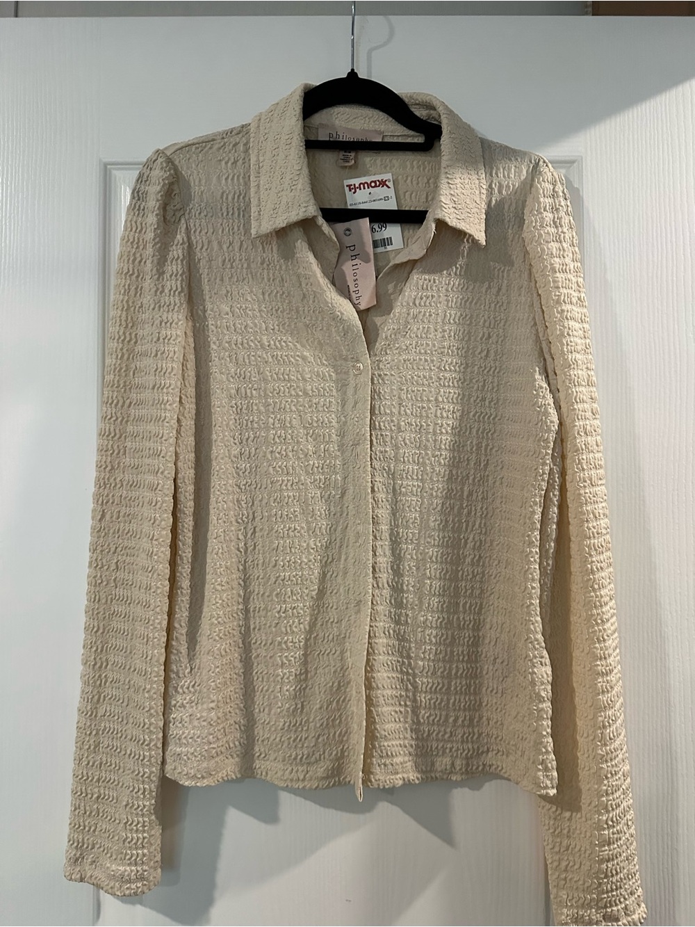 T.J.Maxx Cream Textured Button-Front Shirt